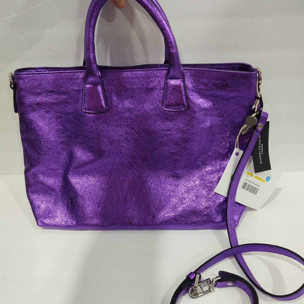Gianni Chiarini Metallic Purple Shoulder Bag with Crossbody Strap